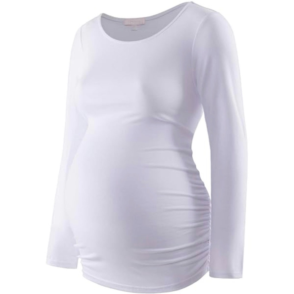 Maternity Long Sleeve Top Ruched White